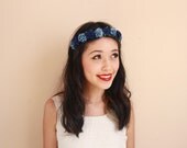 sweet rosie rose flower headband / blue & navy / vintage inspired floral headpiece, rustic, wedding, bridal, pastel, hair accessory