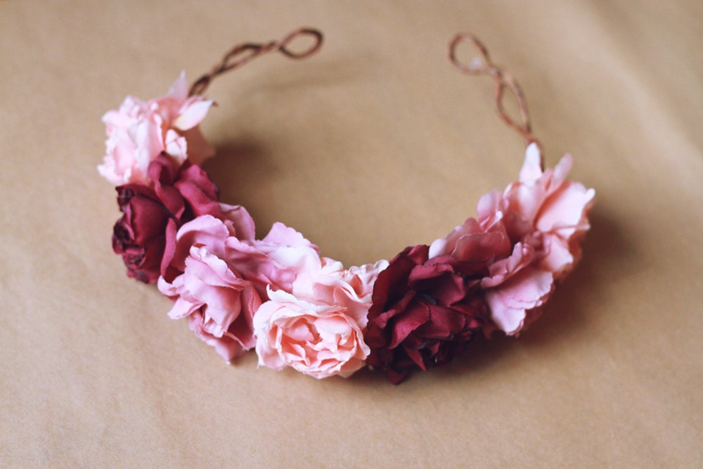 rose crown headband hair wreath - santa monica, romantic statement headpiece, large flower crown, oversized, woodland.