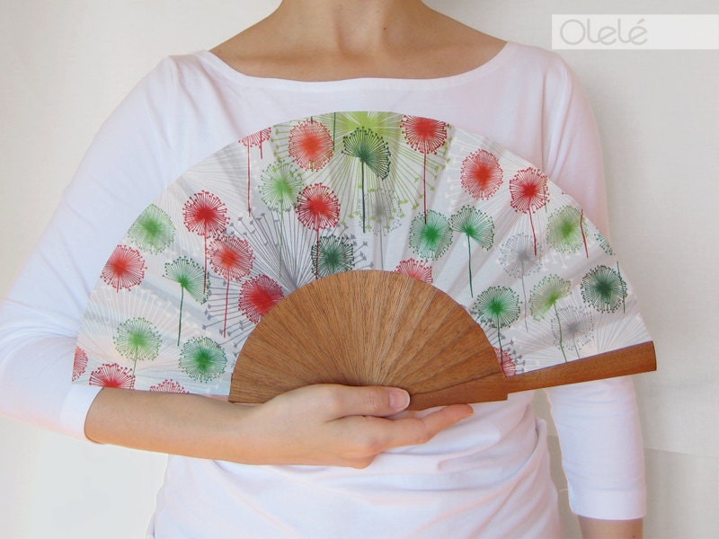 Green Dandelion - Spanish hand fan