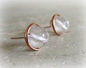 Rose Gold Stud Earrings // Faceted Clear Crystal Quartz Wire Wrapped Posts