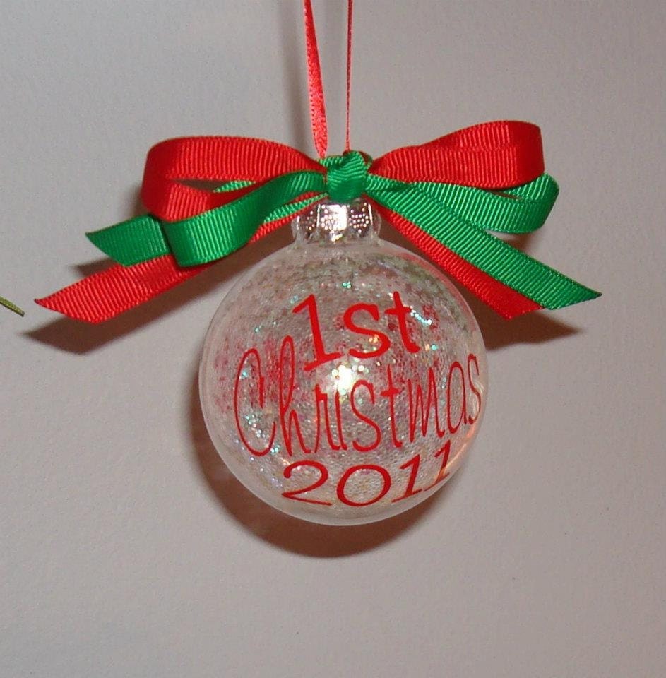 Personalized glass 1st  Christmas ornament  Monogram Initial polka dot