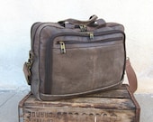 Vintage Taupe Grey Multiple Pocket Large Satchel Briefcase w/Shoulder Strap - Trustfund21