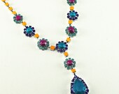 Neon Painted Rhinestone Necklace Turquoise, Deep Blue, Yellow, Pink