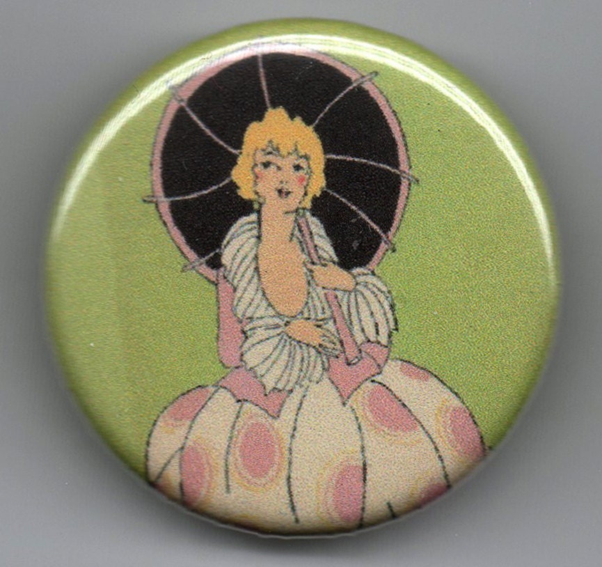 Pretty Deco Maidens 1.25 inch Pinback Button set  Vintage Illustration