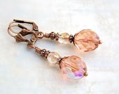 Peach Earrings with Czech glass beads and copper - Victorian Style Earrings