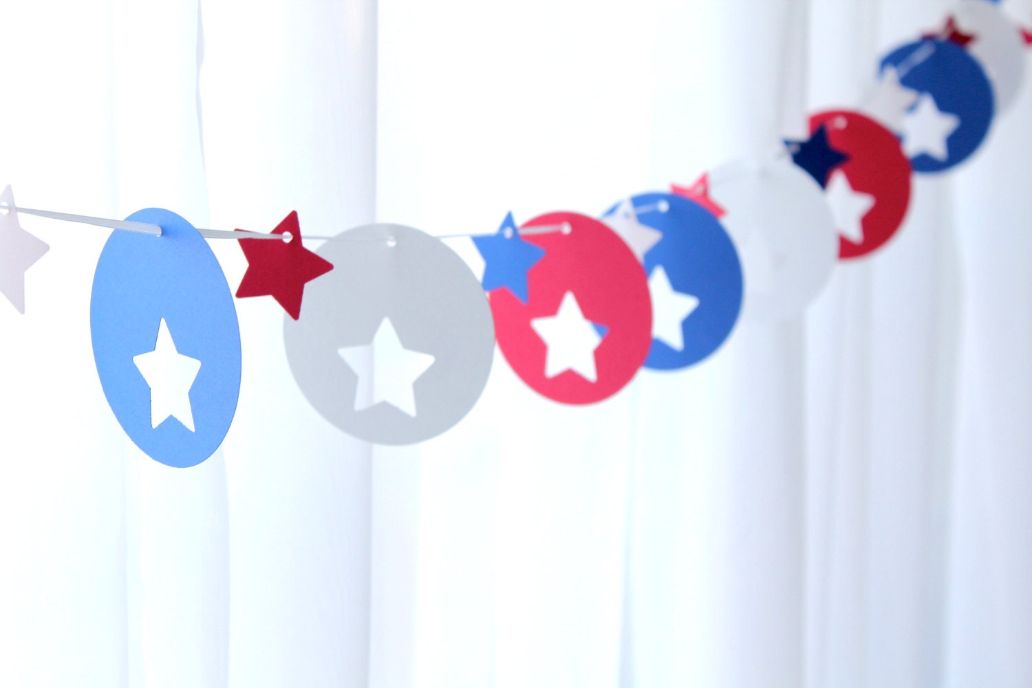 6 Foot Long - 3.5 Inch Rounds Lone Star Red White and Blue Spangled Garland  - available in your choice of colors - Party Banner Garland