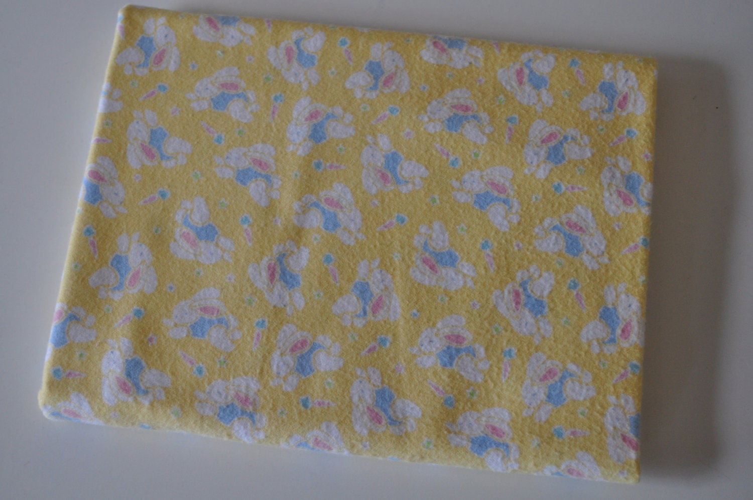 Baby Boy or Girl Soft Yellow, Blue, Pink, and White Bunny Rabbit Flannel Fabric for Making Burp Cloths, Blankets, Quilts