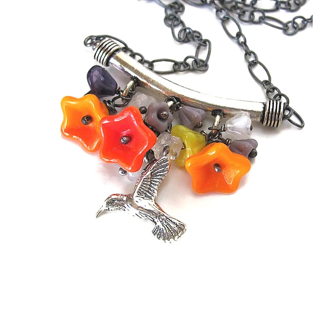 Hummingbird necklace unique jewelry delicate sterling silver spring flower necklace hummingbird jewelry