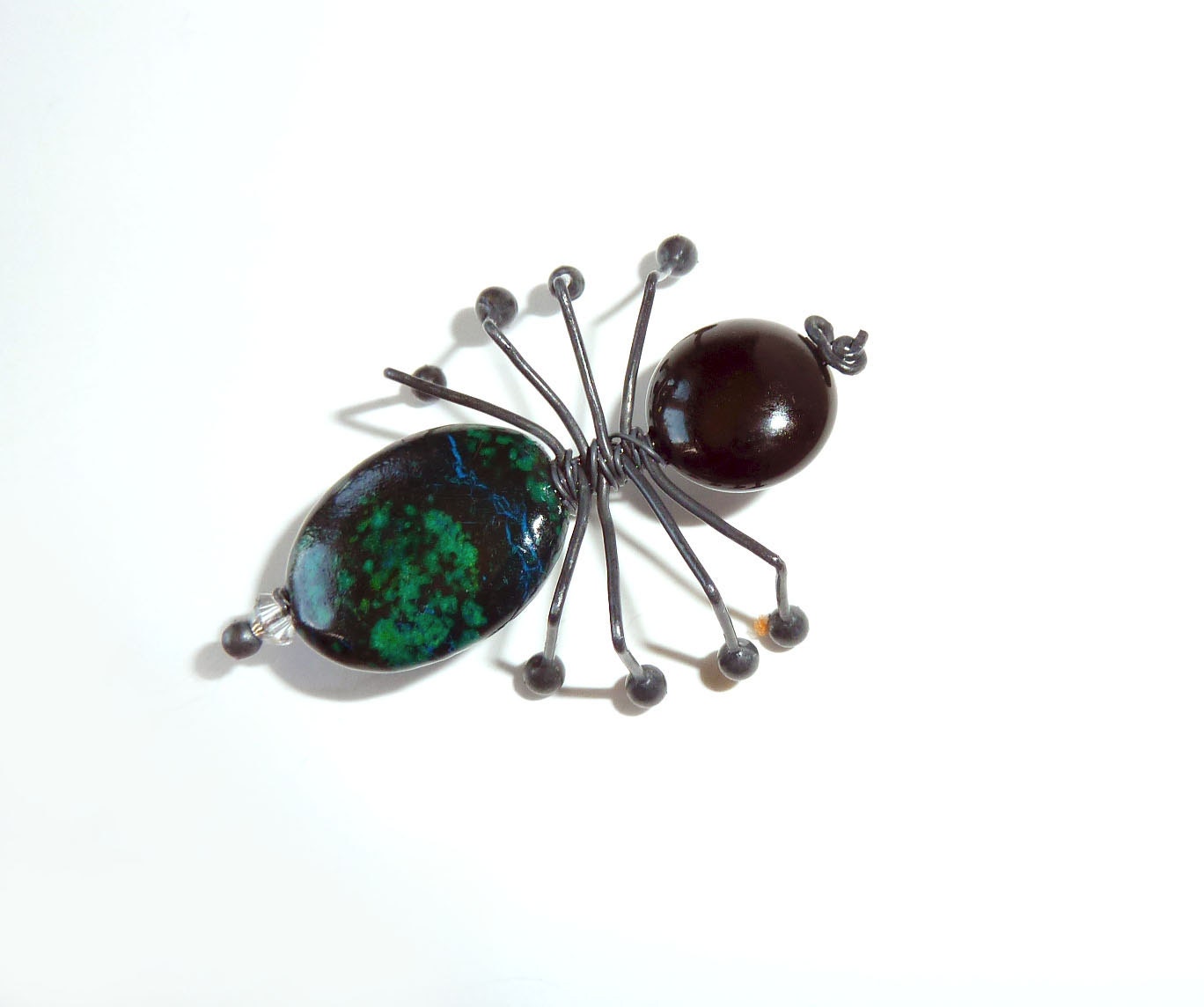 Chrysocolla and Black Onyx Spider - Oxidized Sterling  - Plant friend, brooch, hairpin or bouquet decoration - Spider Jewelry - Tagt