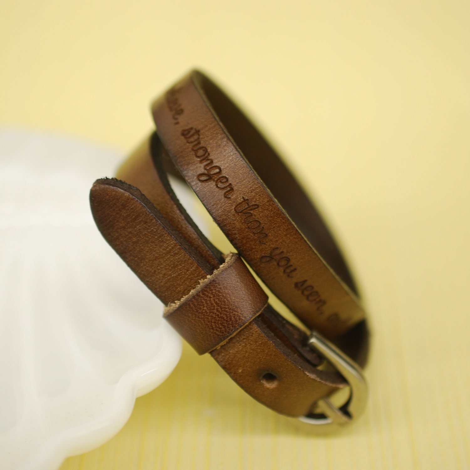 Your favorite quote --- custom engraved leather buckle bracelet