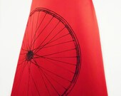Red A-Line Bicycle Print Skirt