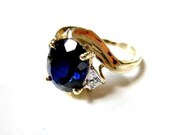 10K Gold Genuine Diamond Created Sapphire Gemstone Ring Size 8
