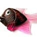 Vintage  Almost 3" BIG Carved Pink Lucite and Wood Fish Brooch Pin 1940's Collectable