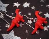 Brachiosaurus Dinosaur Dangle Hook Pierced Earrings Bright Red