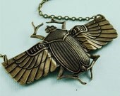 Bronze Egyptian Art Deco Vintage Style Winged Beetle Necklace