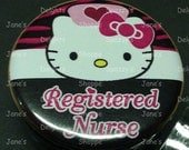 Kawaii Kitty Registered Nurse Zebra Pink ID Button Badge Button Reel.