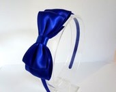 Royal Blue Satin Bow Headband - Layered Bow - Plastic Headband - Girls Hair Accessory - Teen Headband - Adult Headband