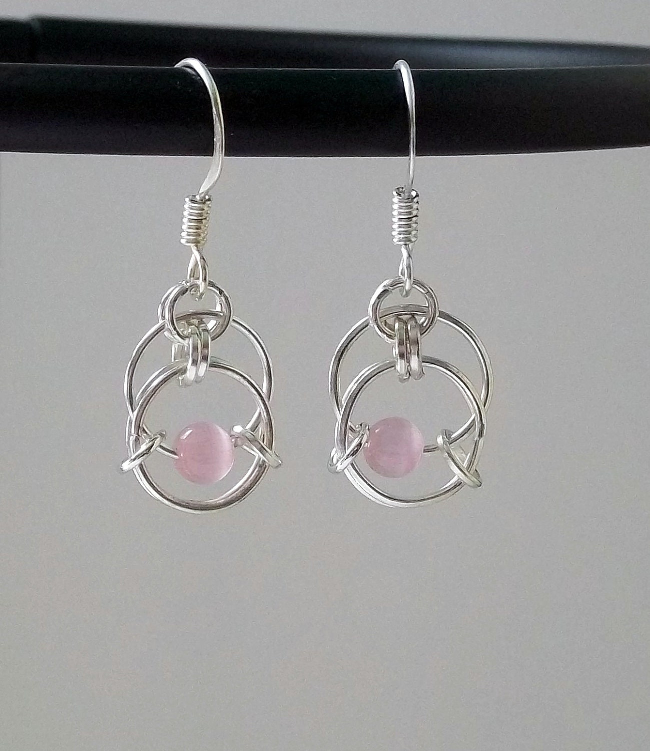 Silver & Pink Earrings.  Almost Centipede.
