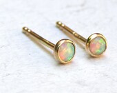 Opal Earrings fine gold Stud earrings 14k solid Gold post Earrings handmade earrings 3mm