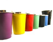 6 Vintage Enamel & Stainless Steel Travel Cups Shot Glasses Distressed Leather Case - Free USA Shipping