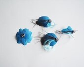Robins Egg Blue and Grey Bridal Fascinator Set - Set of (4) Bridal Hairpieces in Robins Egg Blue