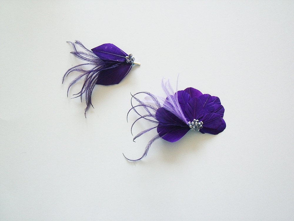 Small Bridal Purple Plum Feather Fascinators With Ostrich And Crystal Accents