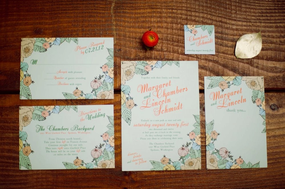 Floral Bouquet Illustration Wedding Invitations