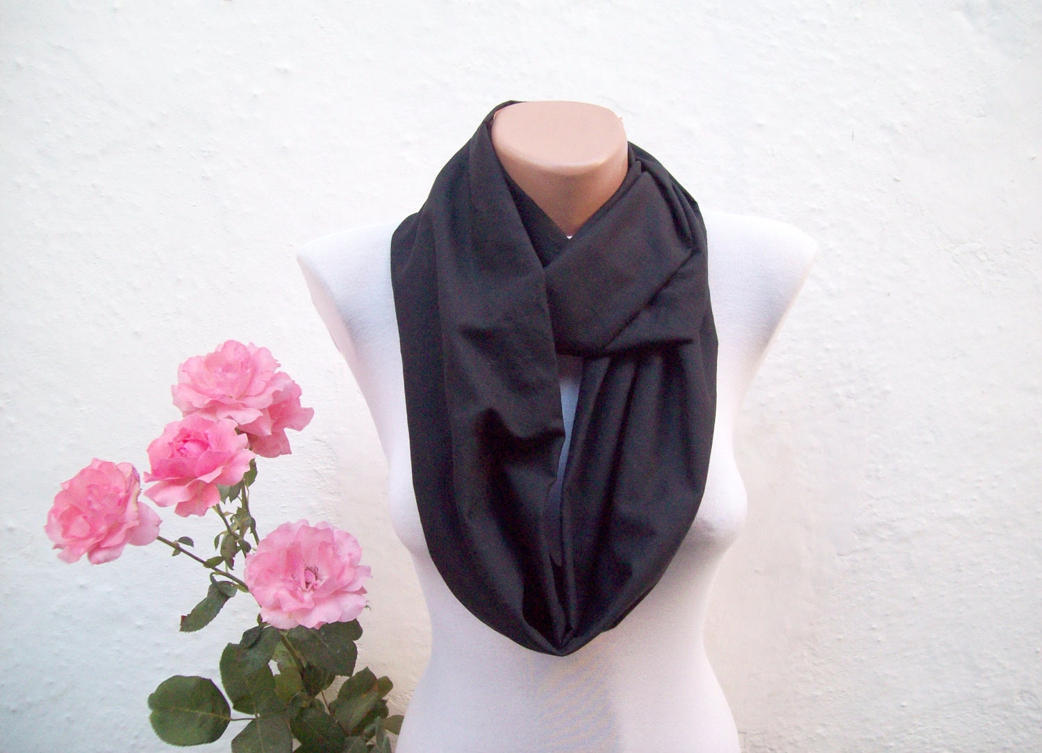 infinity scarf Loop scarf Neckwarmer Necklace scarf Fabric scarf  black