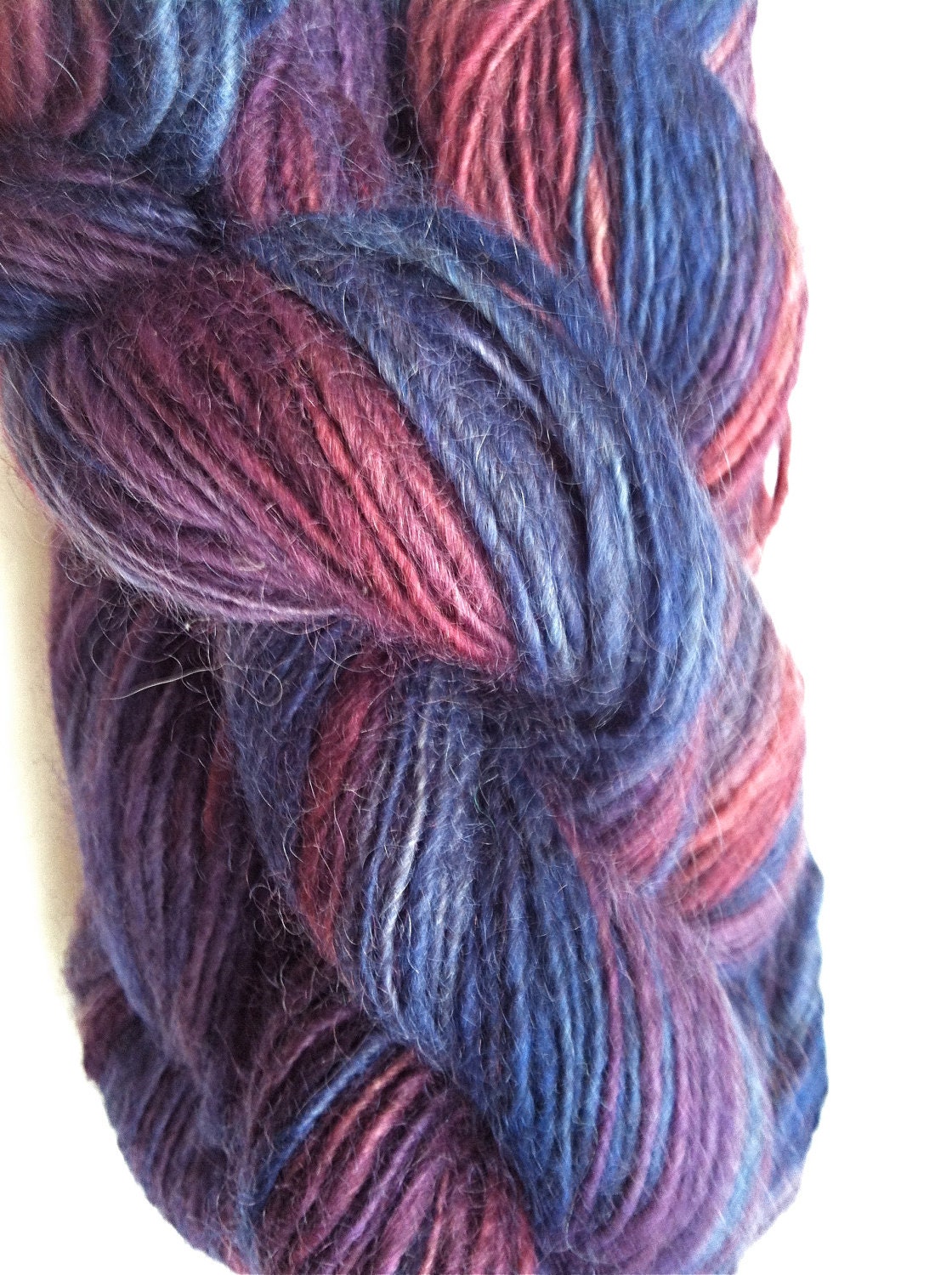 Winter Sunset Hand Spun Hand Dyed Mohair Wool Yarn