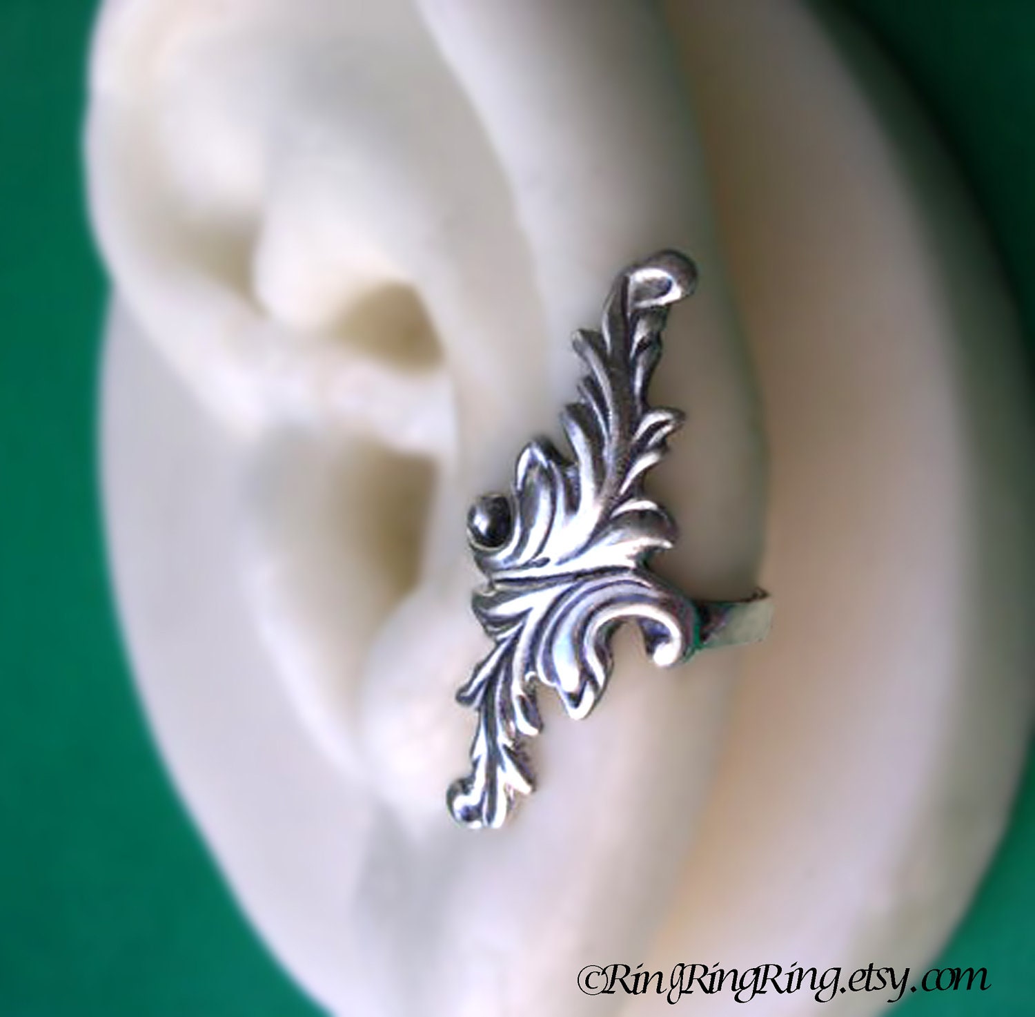 925, Double feather - solid Sterling silver ear cuff earring jewelry - non pierced earcuff  100112