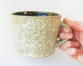 Mug with Australian Flannel Flower design - White and bone stoneware ceramic cup