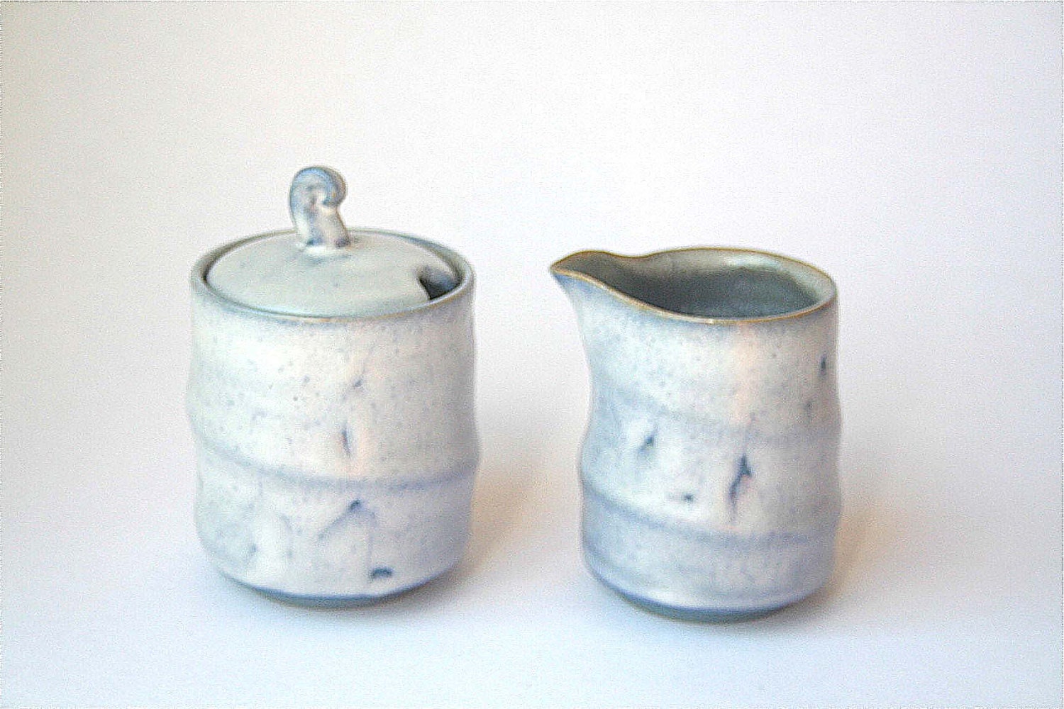 Cream and Sugar set - wheel thrown blue and white stoneware