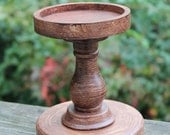 BROWN Wooden Candleholder Wood Candle Stick Pillar Distressed Wood Stand Vintage Style Shabby Wedding Rustic