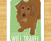 Dachshund Print 8x10 Modern Dog Art - Short Legs Will Travel - Red Longhaired Dachshund
