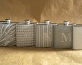 Wedding Party Special ANY 6 Print Deisgn 6 ounce Flasks ALL with Rhinestone Initial KR2D6004
