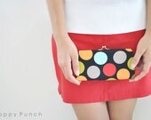 Dot in Black-- Small flat clutch purse -- Ready to ship