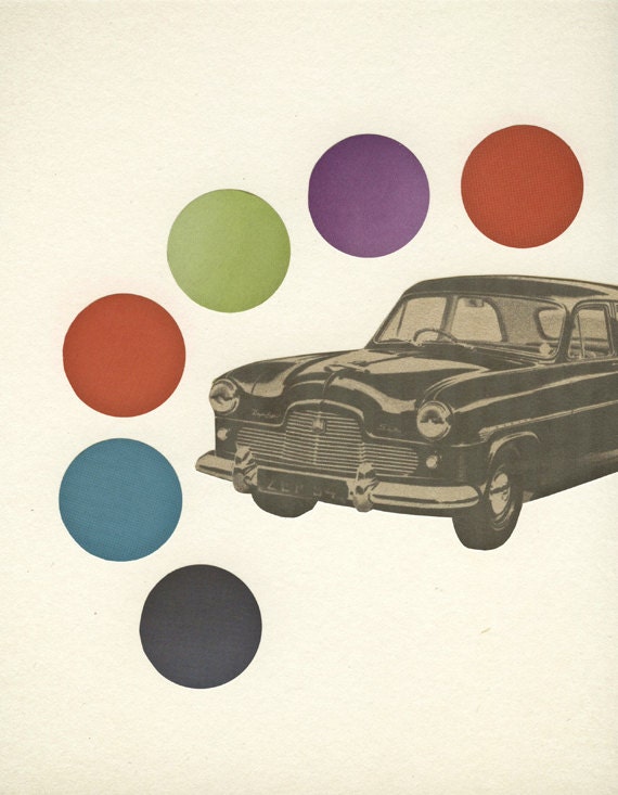 20% SALE Retro Wall Art, Pop Art Poster, Collage Art Print, Giclee Print - Driving Around in Circles