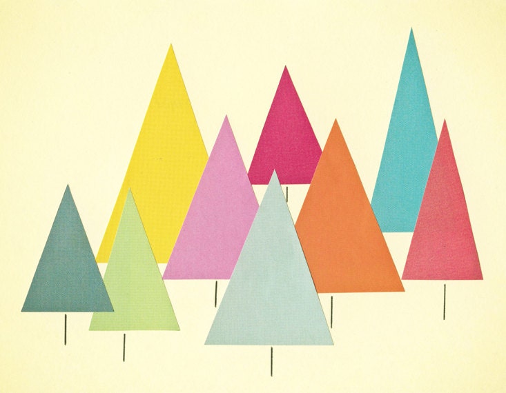 Fir Trees - Geometric art, abstract decor, colorful art print, abstract landscape art, candy color 8x10" Giclee print