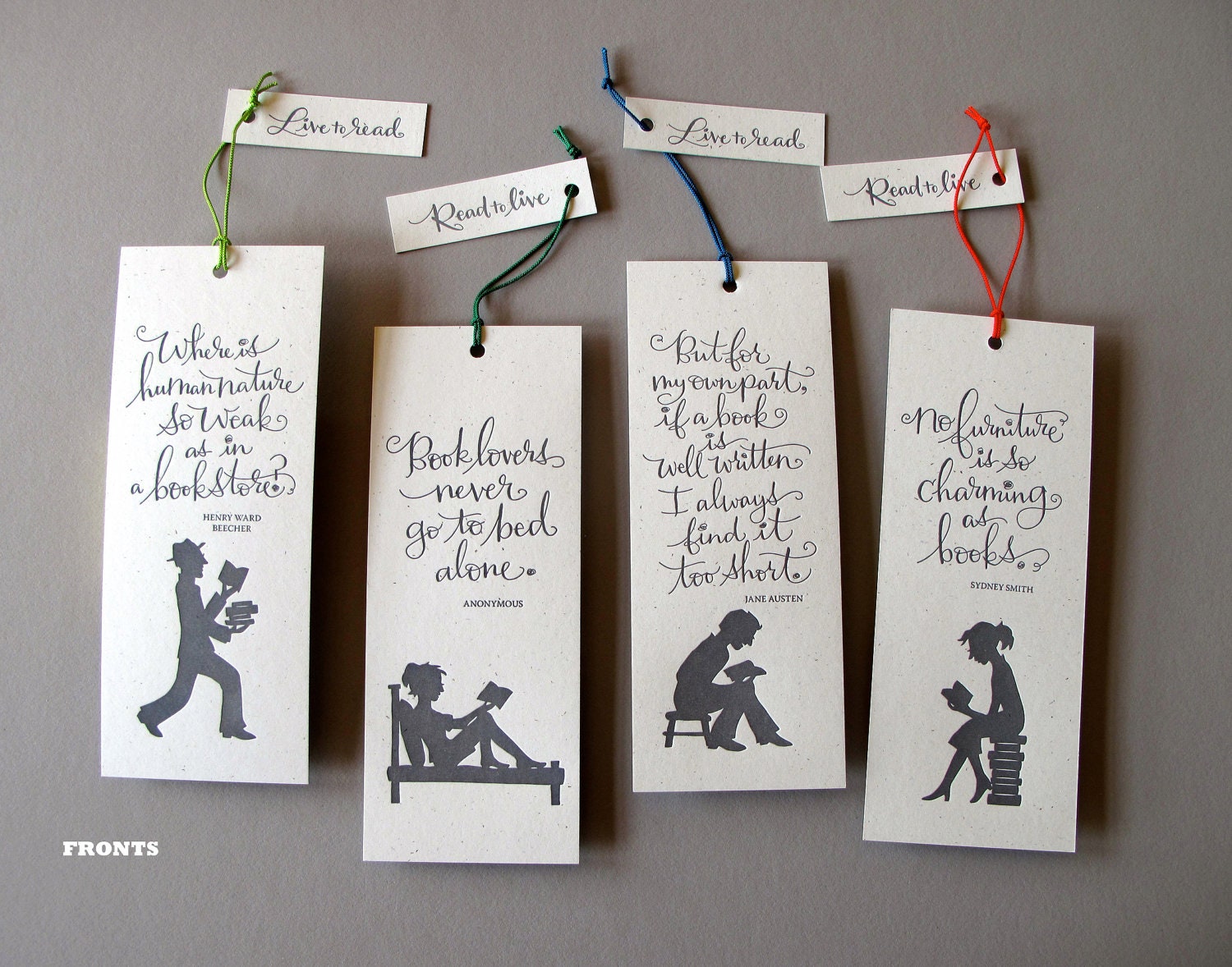 Set of our 4 LETTERPRESS BOOKMARKS