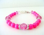 Neon Pink Crystal Children Bracelet Swarovski Neon Pink Pearl Children Bracelet Baby Gift Baptism Gift Flower Girl Gift Summer Collection
