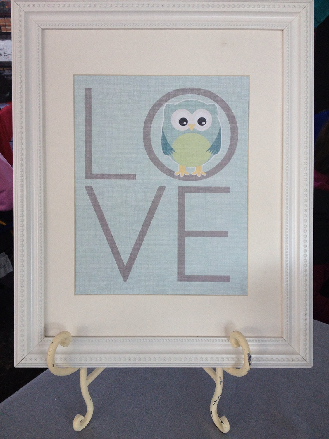 8x10 nursery print OWL LOVE in blue