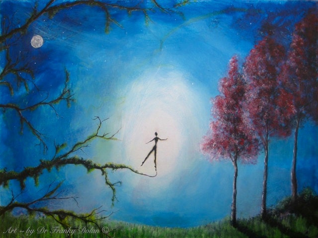 About To Leap - 19x13 Fine Paper Large Print of Original Painting by Award - Winning Fae Factory Steampunk Chic Eco Artist, Dr Franky Dolan
