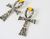 Wooden ankh earrings Creme and black