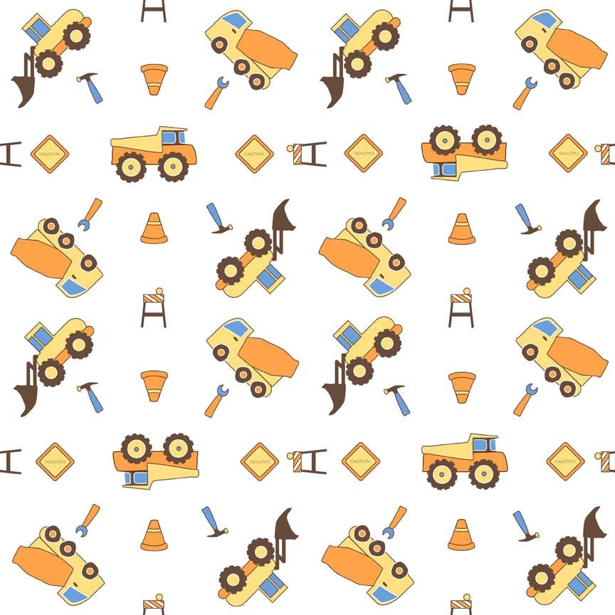 Bright Orange and Yellow Dump Truck Construction Flannel, 1 Yard