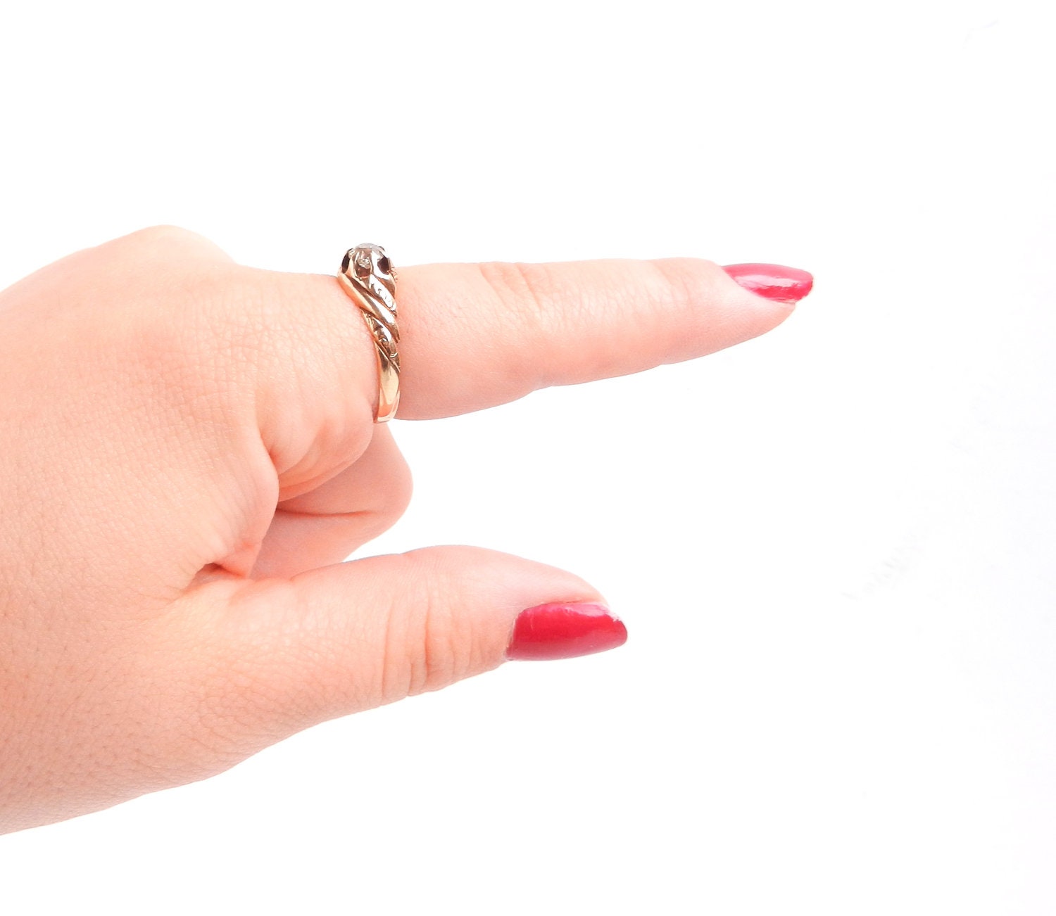 Antique 14K Rose Gold Diamond Ring -  Victorian Size 7.5 Engagement Fine Jewelry / Raised Solitaire