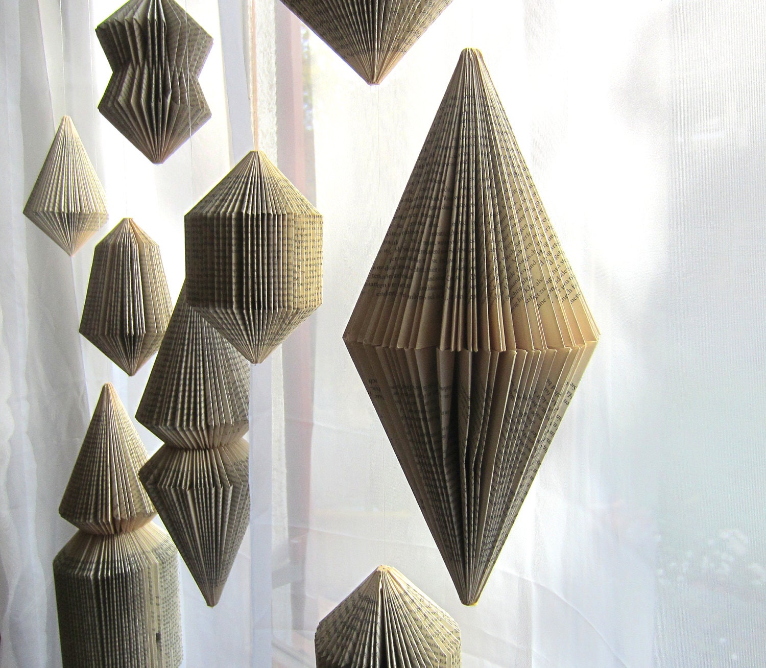 Hanging Book sculpture: Bicone -folded Books