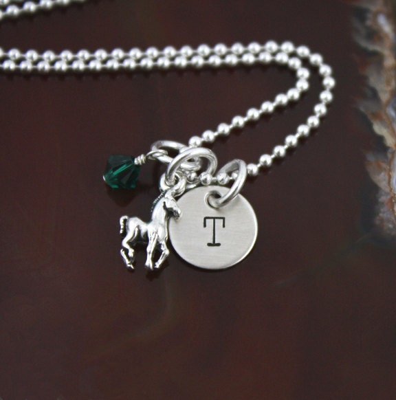 My Petite Horse / Pony Initial Necklace -  Hand Stamped Sterling Silver