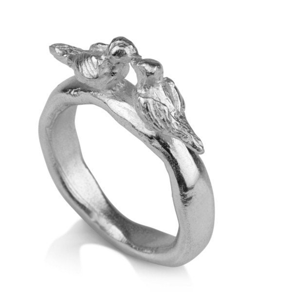 Silver Love Birds ring - Kissing bird jewelry - Handmade ring