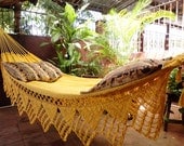 One Color Double Hammock Handmade Natural Cotton Triangle Fringe