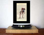 Hungry Dinosaur Skeleton Vintage Art Print on Antique 1896 Dictionary Book Page